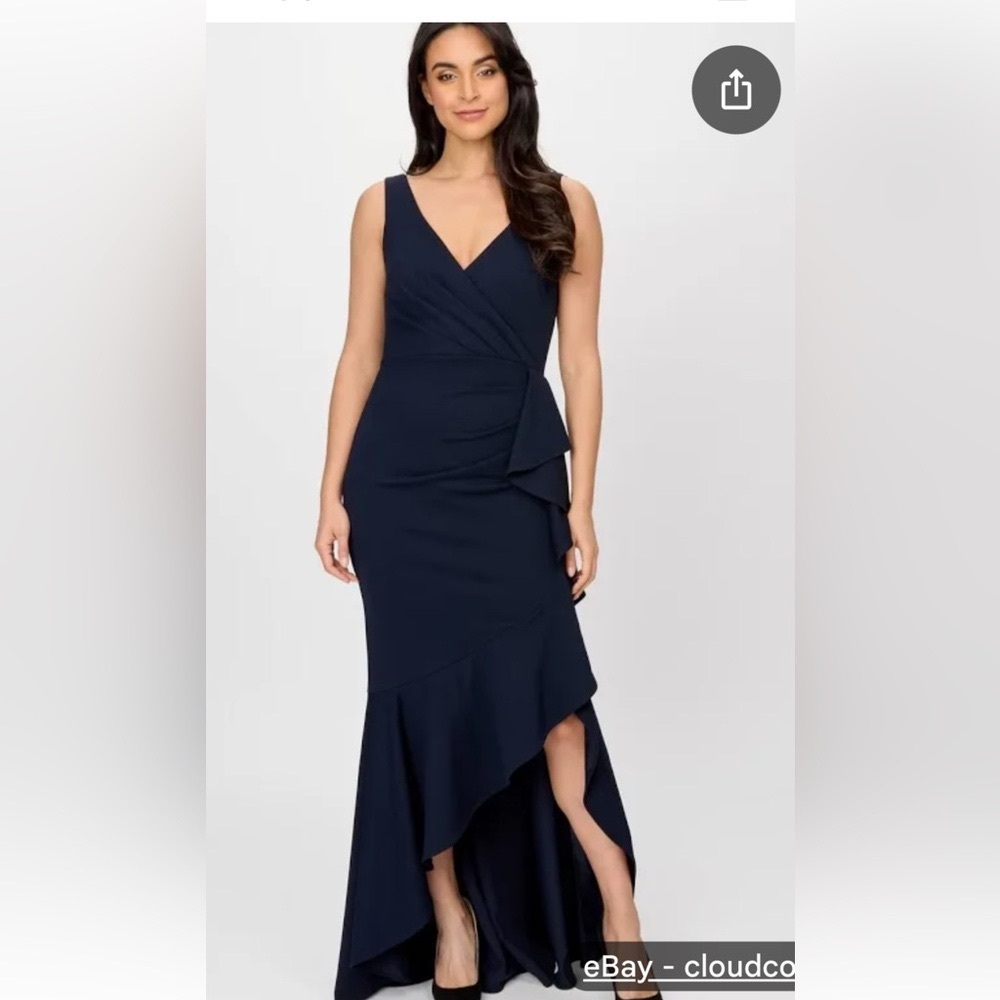 Sleeveless Navy High-Low V-Neck Dress